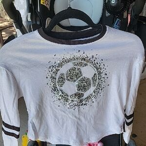 Justice Active Soccer Glitter Tee - White and Black